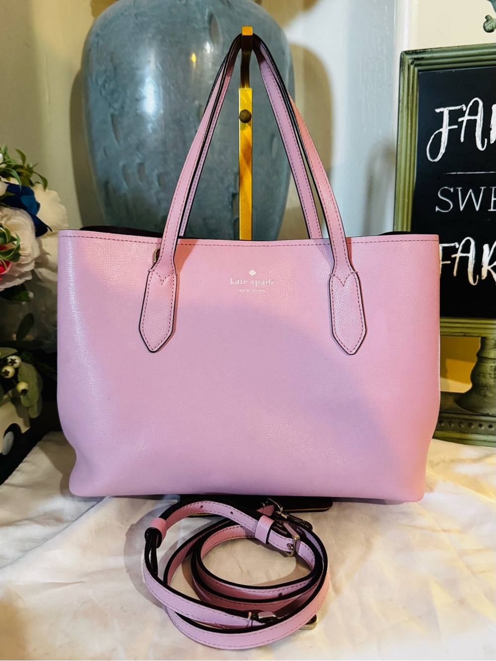 Kate Spade Harper Satchel Lilac Leather Tote with Removable crossbody Strap EUC